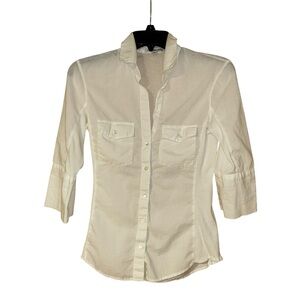 James Perse Womens Slub Side Panel White Shirt Button Up Cotton‎ Roll Tab Medium